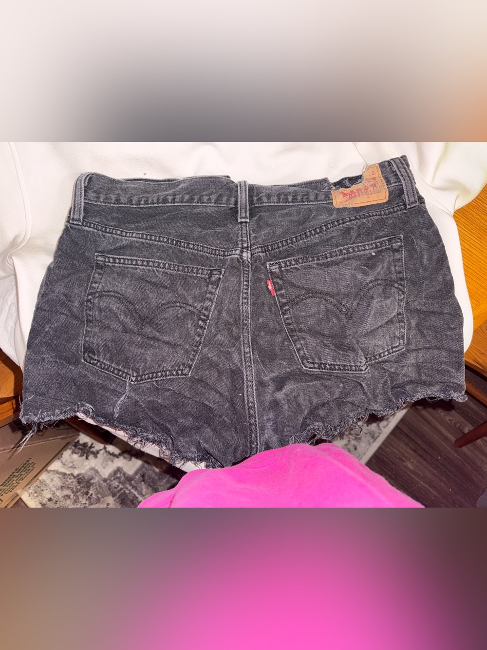 Levi's Black Washed Denim Cutoff Shorts with Frayed Hem
